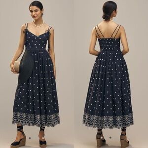 En Saison Nara Cotton Embroidered Tie-Strap Midi Dress